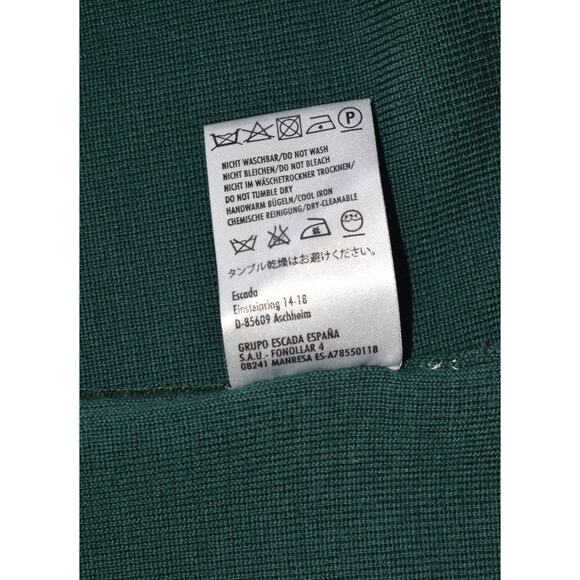 C0 Auth ESCADA Green Navy Trim Wool Knit Open Front Short Sleeve Jacket Size 44 - Picture 11 of 11